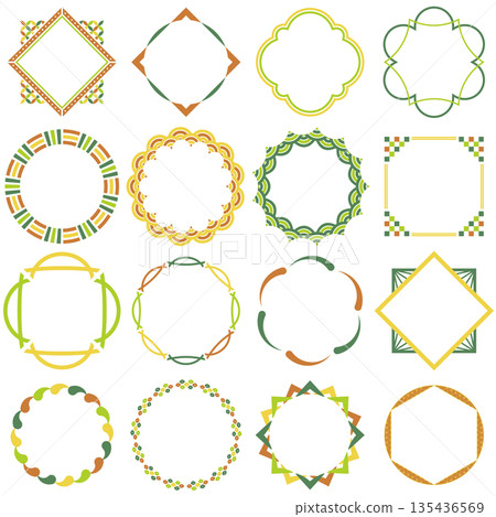 Japanese frame design, modern and retro decorative material, Japanese style, Japan, New Year, green, yellow-green, orange, yellow, autumn, autumn leaves 135436569