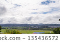 A bird's-eye view of a sea of clouds enveloping a mountain village in Niigata Prefecture and the vast summer countryside 135436572