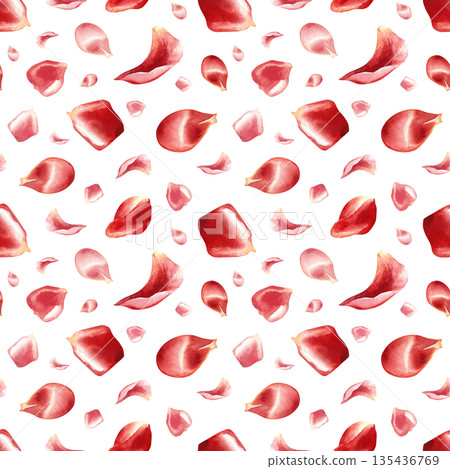 Seamless pattern of red rose petals. Hand-drawn watercolor illustration. Perfect for wedding and Valentine's Day. Also suitable for textiles, wrapping paper, wallpaper, packaging, tablecloth and more. Seamless pattern of red rose petals. Hand-drawn watercolor illustration. Perfect for wedding and Valentine's Day. Also suitable for textiles, wrapping paper, wallpaper, packaging, tablecloth and more. 135436769