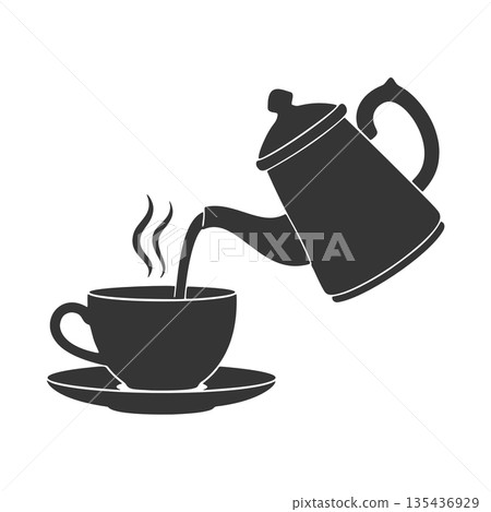 Tea time silhouette icons Tea time silhouette icons 135436929