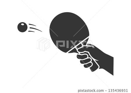 Silhouette icon of a hand playing table tennis 135436931