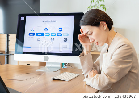 一位女士擔心一場會議。 135436968