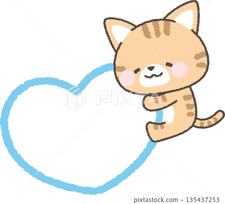Brown tabby cat hugging a heart 135437253