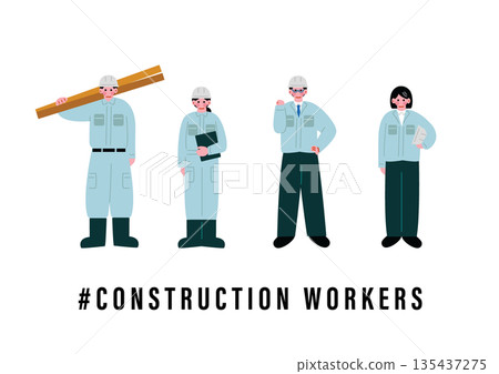 男女建築工人的插圖 135437275