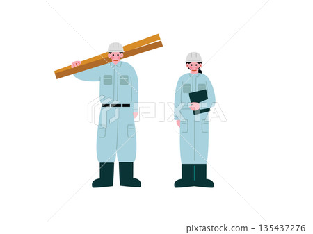 Male and female construction workers Male and female construction workers 135437276