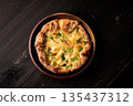"Cheese pizza photographed from above" 135437312