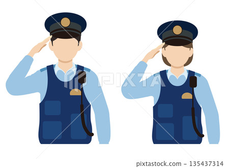 Two police officers saluting Two police officers saluting 135437314