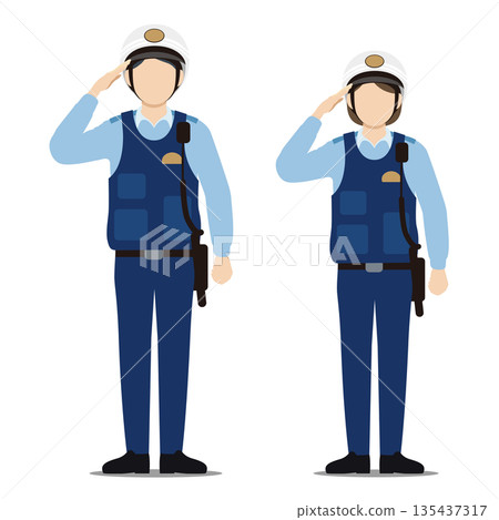 Two police officers saluting Two police officers saluting 135437317
