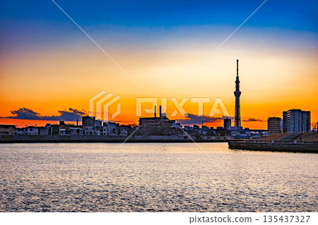 Sky tree and sunset Sky tree and sunset 135437327