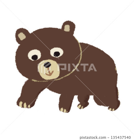 Cute walking bear illustration - Picture book style, loose touch, transparent background 135437540