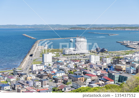 Wakkanai, Hokkaido, Summer Hokkaido, Wakkanai cityscape seen from a hill 135437552