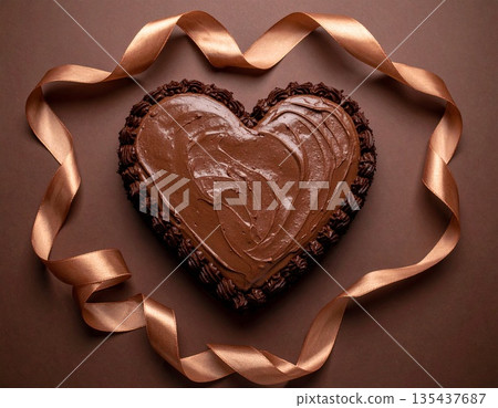 Homemade chocolate cake Valentine's Day chocolate cream sweets making 135437687