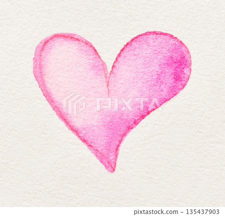 Pink watercolor heart on textured paper background with soft gradient design Pink watercolor heart on textured paper background with soft gradient design 135437903