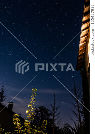 Bergnicourt, Rethel, Ardennes, Grand-Est, France, August, 28th, 2025, Nighttime garden scene, Stars Bergnicourt, Rethel, Ardennes, Grand-Est, France, August, 28th, 2025, Nighttime garden scene, Stars 135437955