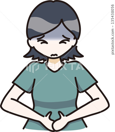 Illustration of a woman with stomach ache and allergy symptoms Illustration of a woman with stomach ache and allergy symptoms 135438056