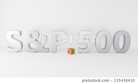 S and P 500 index symbol. Wooden blocks displaying S and P 500 and directional arrows indicating market trends with green and red symbols. On a table with a white background. 3d rendering S and P 500 index symbol. Wooden blocks displaying S and P 500 and directional arrows indicating market trends with green and red symbols. On a table with a white background. 3d rendering 135438410