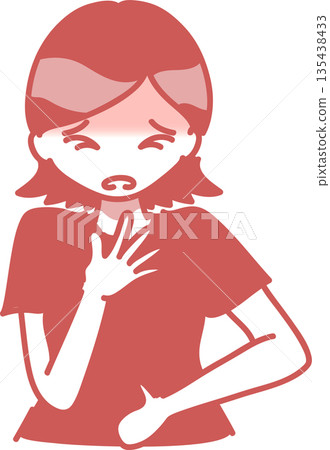 Monochrome illustration of a woman experiencing nausea and allergy symptoms Monochrome illustration of a woman experiencing nausea and allergy symptoms 135438433