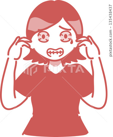 Monochrome illustration of a woman with allergic symptoms in her eyes 135438437