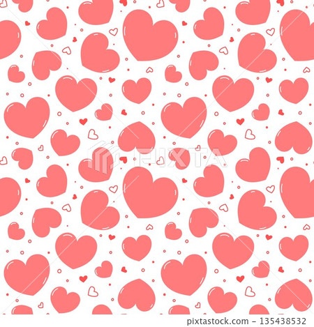 Cute hearts pattern, pink ans white vector seamless background. Illustrated heart shapes symbol of love and Valentines Day February 14 celebration. Romantic pattern design Cute hearts pattern, pink ans white vector seamless background. Illustrated heart shapes symbol of love and Valentines Day February 14 celebration. Romantic pattern design 135438532