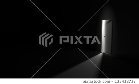 An open door to the next goal. Hope lies beyond the door. CG image that can be used in various situations. Presentation material cover. An open door to the next goal. Hope lies beyond the door. CG image that can be used in various situations. Presentation material cover. 135438732