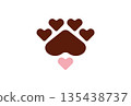 Cute pet paw illustration with heart motif 135438737