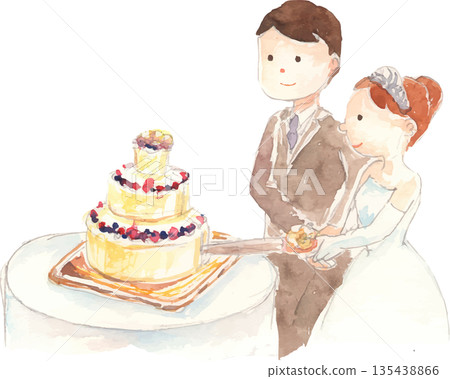 新郎新娘切結婚蛋糕向量圖 135438866