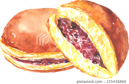 銅鑼燒水彩插畫向量圖 135438869