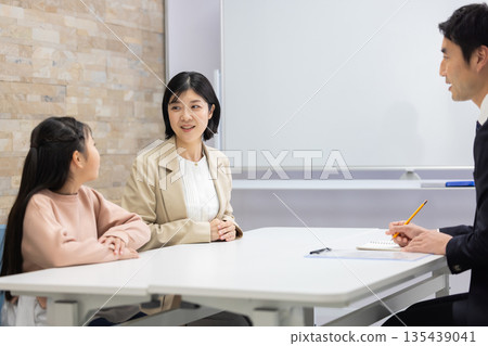 一名女學生和她的母親與一位講師會面 135439041