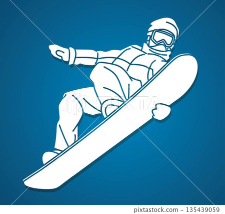 Snowboard Player Jumping Action Extreme Sport Snowboarder Action Cartoon Graphic Vector Snowboard Player Jumping Action Extreme Sport Snowboarder Action Cartoon Graphic Vector 135439059
