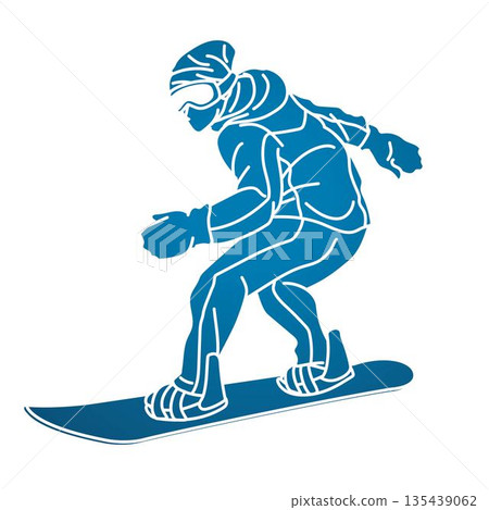 Snowboard Player Action Snowboarder Pose Extreme Sport Cartoon Graphic Vector 135439062
