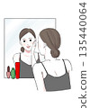 Illustration material: Woman checking herself in the mirror, confidence, beautiful skin 135440064