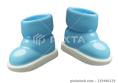 3D Snow boots blue puffy children winter footwear icon isolated on white background 3D Snow boots blue puffy children winter footwear icon isolated on white background 135440119
