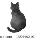 Back view of a sitting cat, watercolor style silhouette 135440210