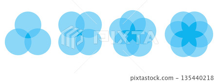 Circular venn diagram mini set with multiple small blue intersecting flower shapes vector infographic for data chart progression balance relationship model rounded blue design element info Circular venn diagram mini set with multiple small blue intersecting flower shapes vector infographic for data chart progression balance relationship model rounded blue design element info 135440218