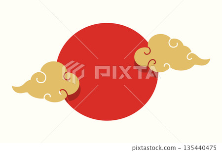 Asian Red Sun with Clouds Minimal Vector Illustration 135440475