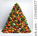 Christmas tree laid out variety of fruits and vegetables 135440977