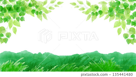 新鮮綠葉水彩插畫邊框背景素材 135441480