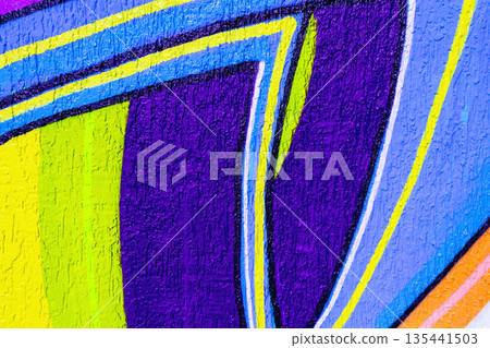 Abstract Colorful Street Art Mural in Yellow, Purple, Blue with 90s, Y2K Urban Style 135441503