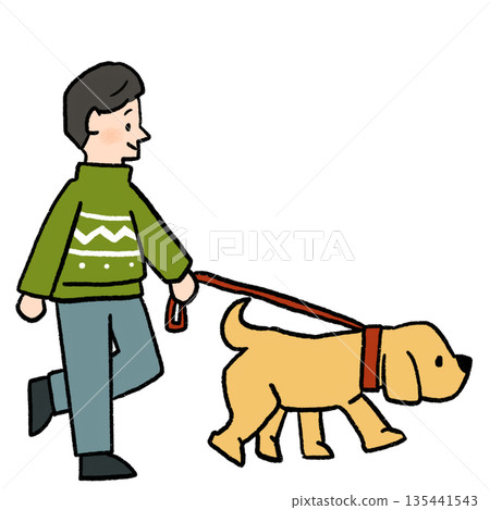 A man walking a dog 135441543