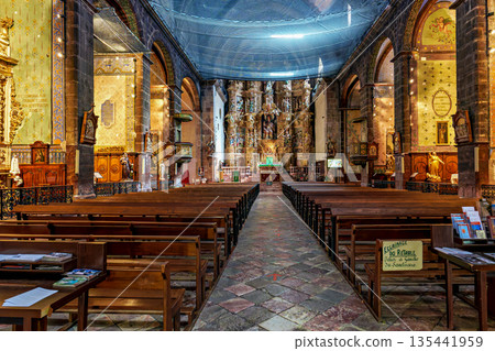 Interior of historic Saint Pierre church in Prades in Languedoc- 135441959