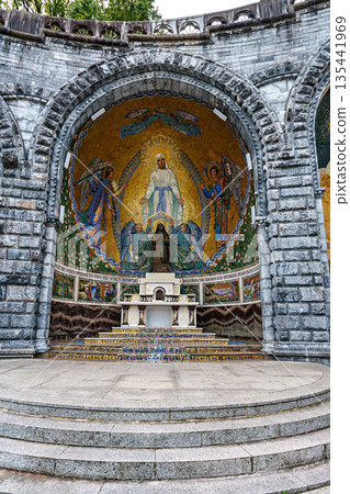 Interior of the Basilica in the Sanctuary of Lourdes, France. 135441969