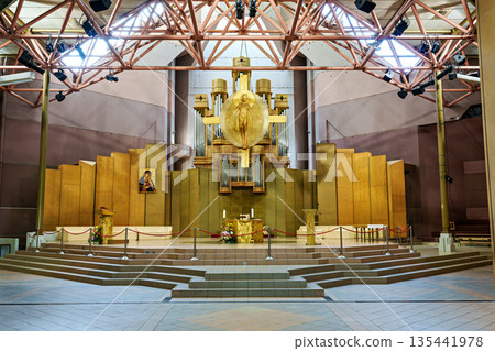 Lourdes, France - Sep 28, 2025: Interior of Saint Bernadette Church in the Sanctuary of Lourdes, France. 135441978