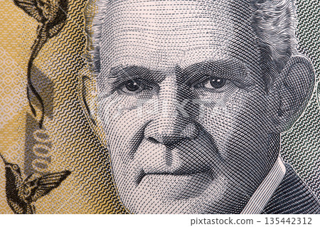 Michael Manley a closeup portrait from Jamaican money 135442312