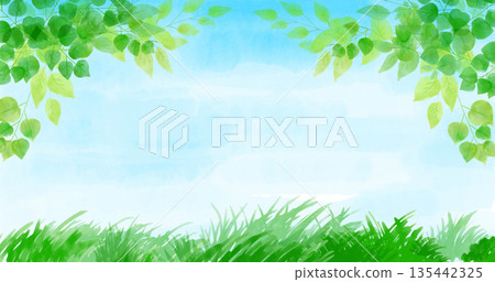 清新的綠色和藍色天空背景插圖 135442325
