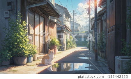 一隻貓在街上曬太陽 135442353