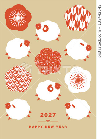 Year of the Sheep New Year's card template Vector Sheep Zodiac Cute Simple Plum Japanese Pattern 135442545