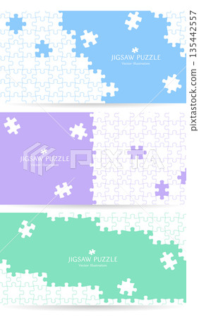 Vector illustration set of background material of jigsaw puzzle in the process of being assembled 135442557