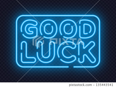 Neon Good Luck sign delivers positive vibes and friendly energy. Bright outline suits celebrations, events, and gaming visuals. 135443541