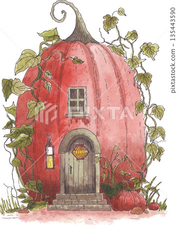 house watercolor art hand painted home illustration 135443590