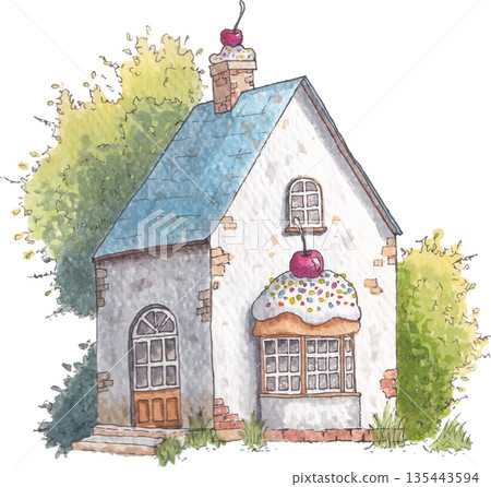 house watercolor home illustration soft colors 135443594